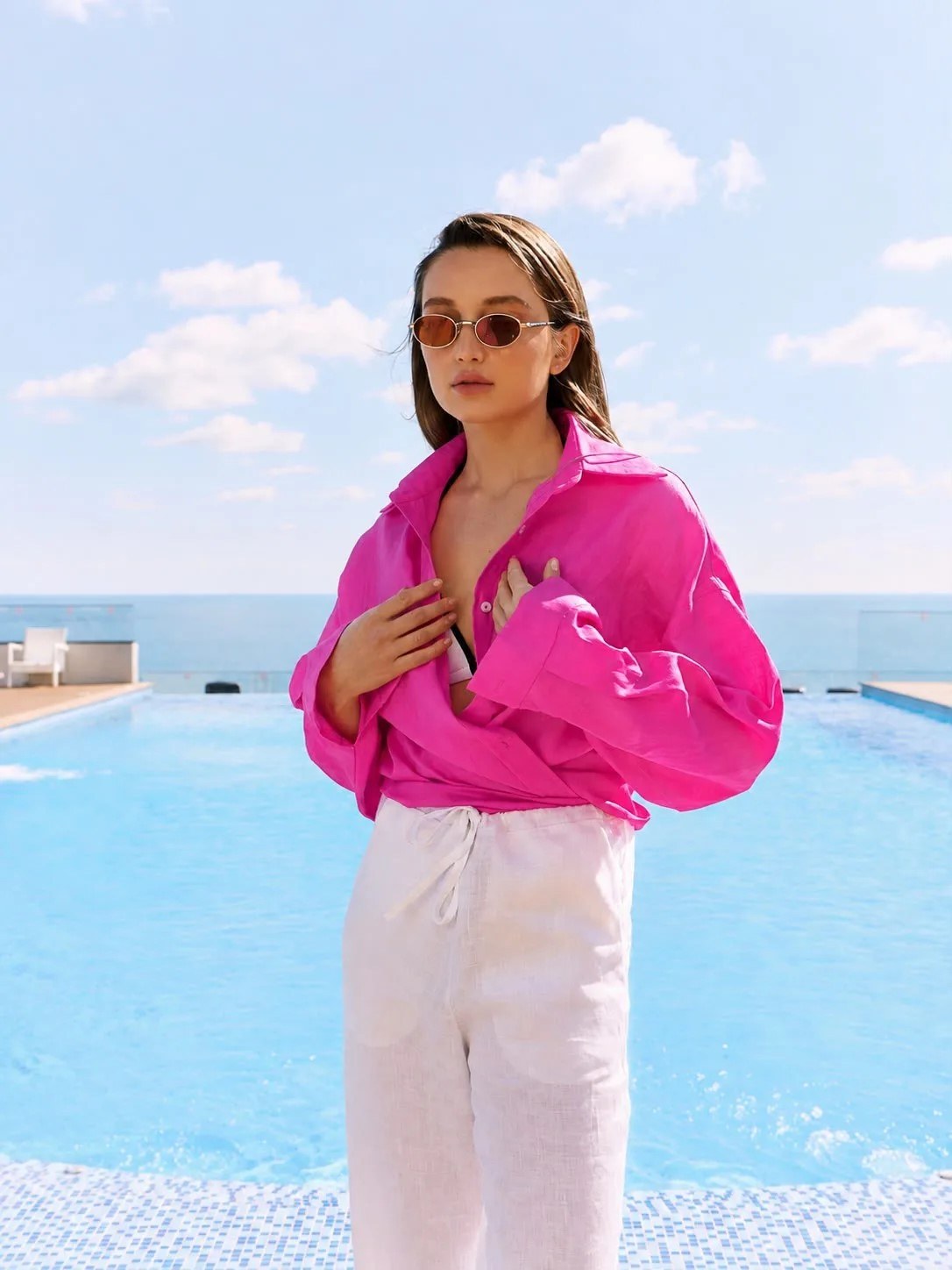 Рубашка Oversize из льна Розовая - фото 3