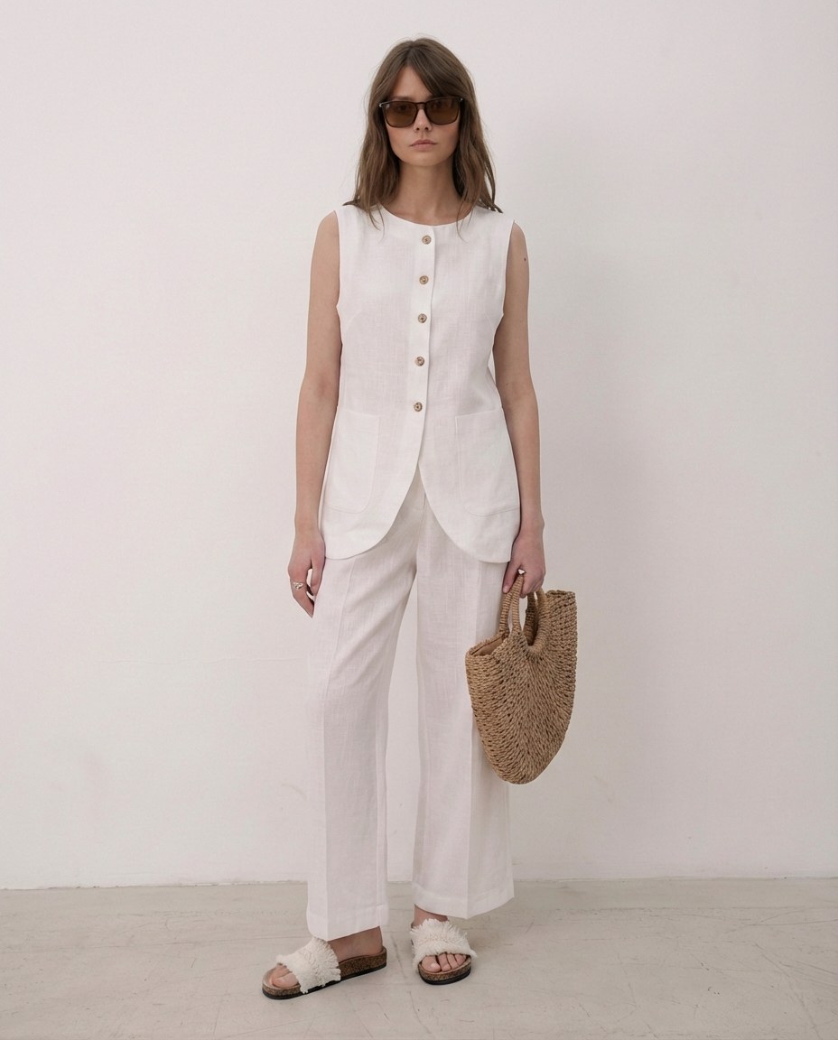 Молочные брюки прямого кроя - фото 2