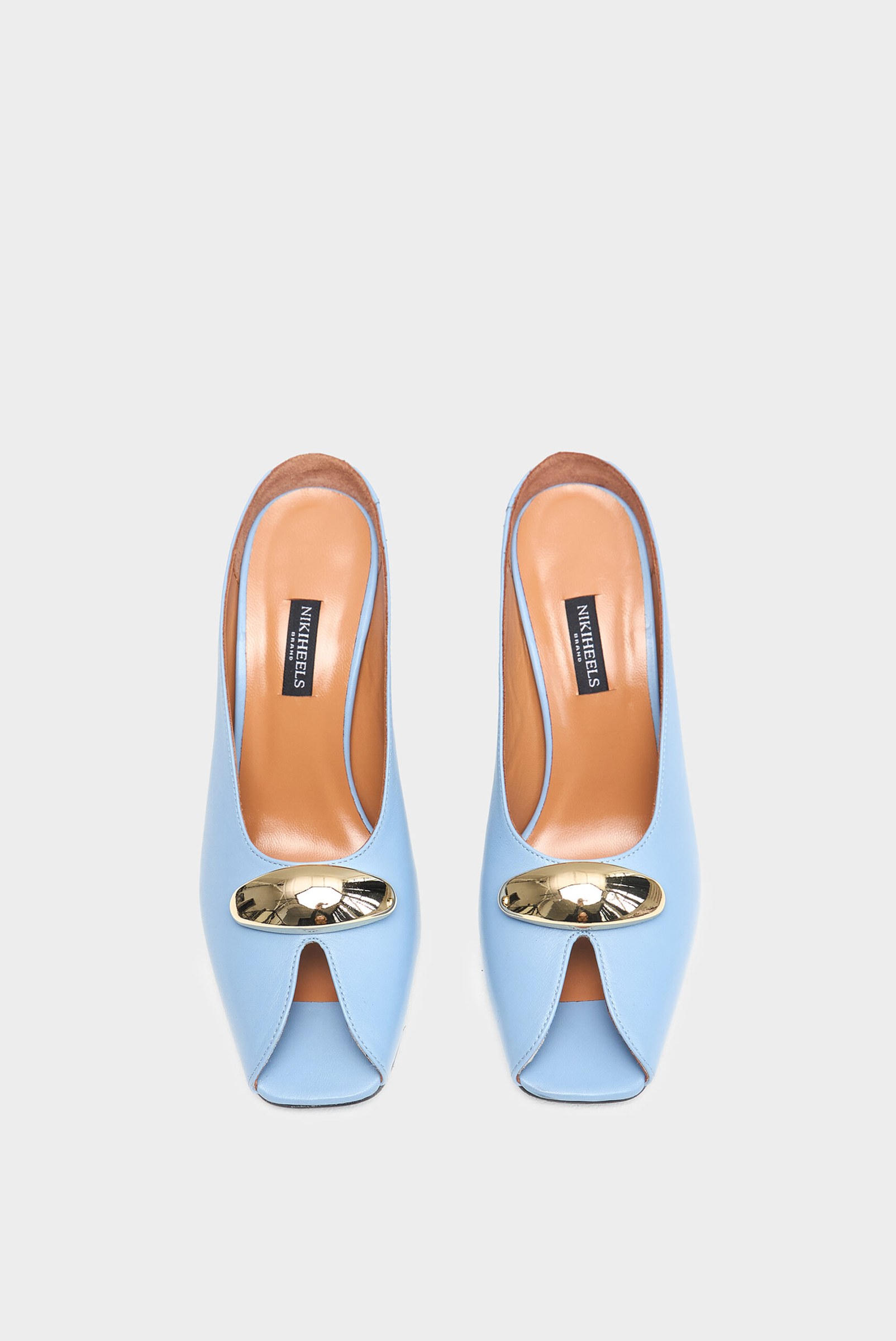 Сабо ХЛОЯ 80 mm Голубая кожа - NIKIHEELS