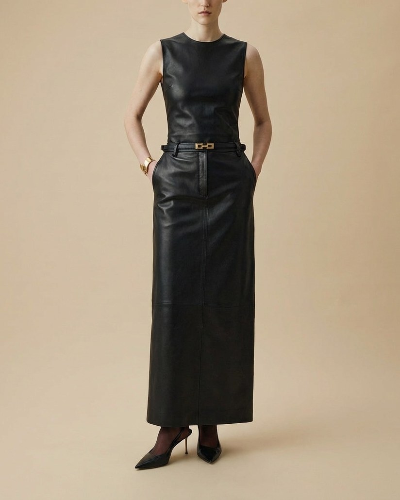 Maxi Leather Skirt with Pockets - фото 2