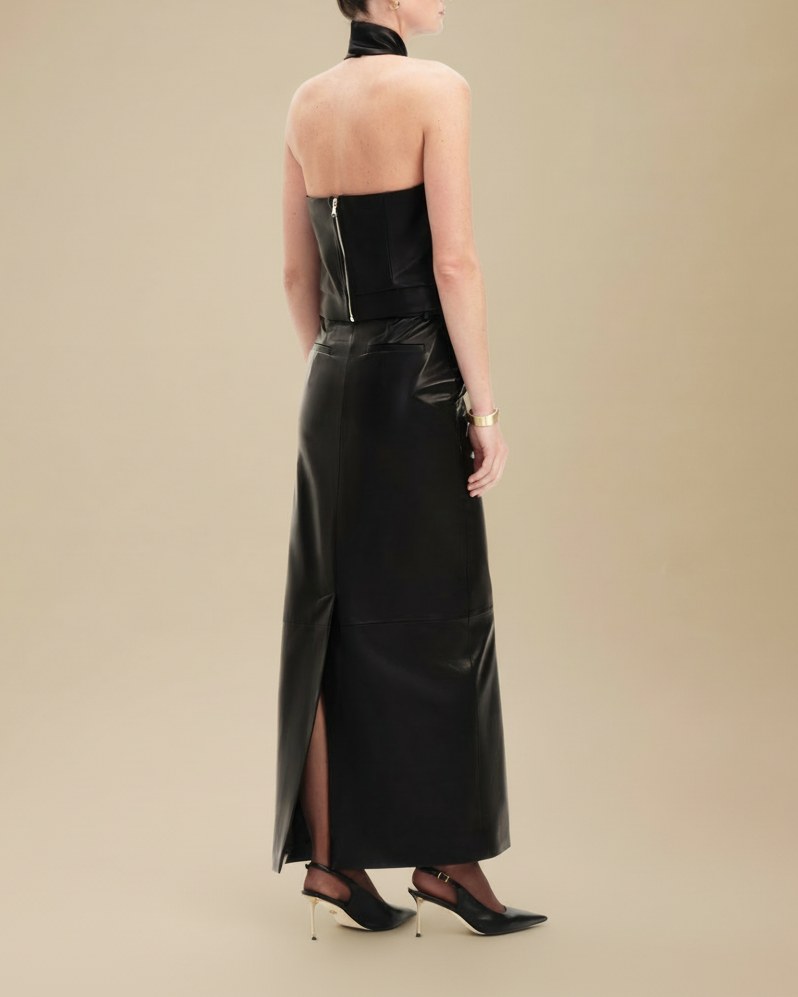 Maxi Leather Skirt with Pockets - фото 4