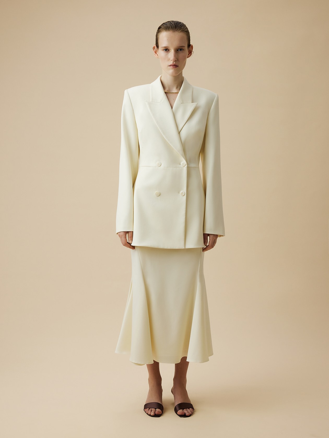 Waisted Jacket in Ivory - Bats