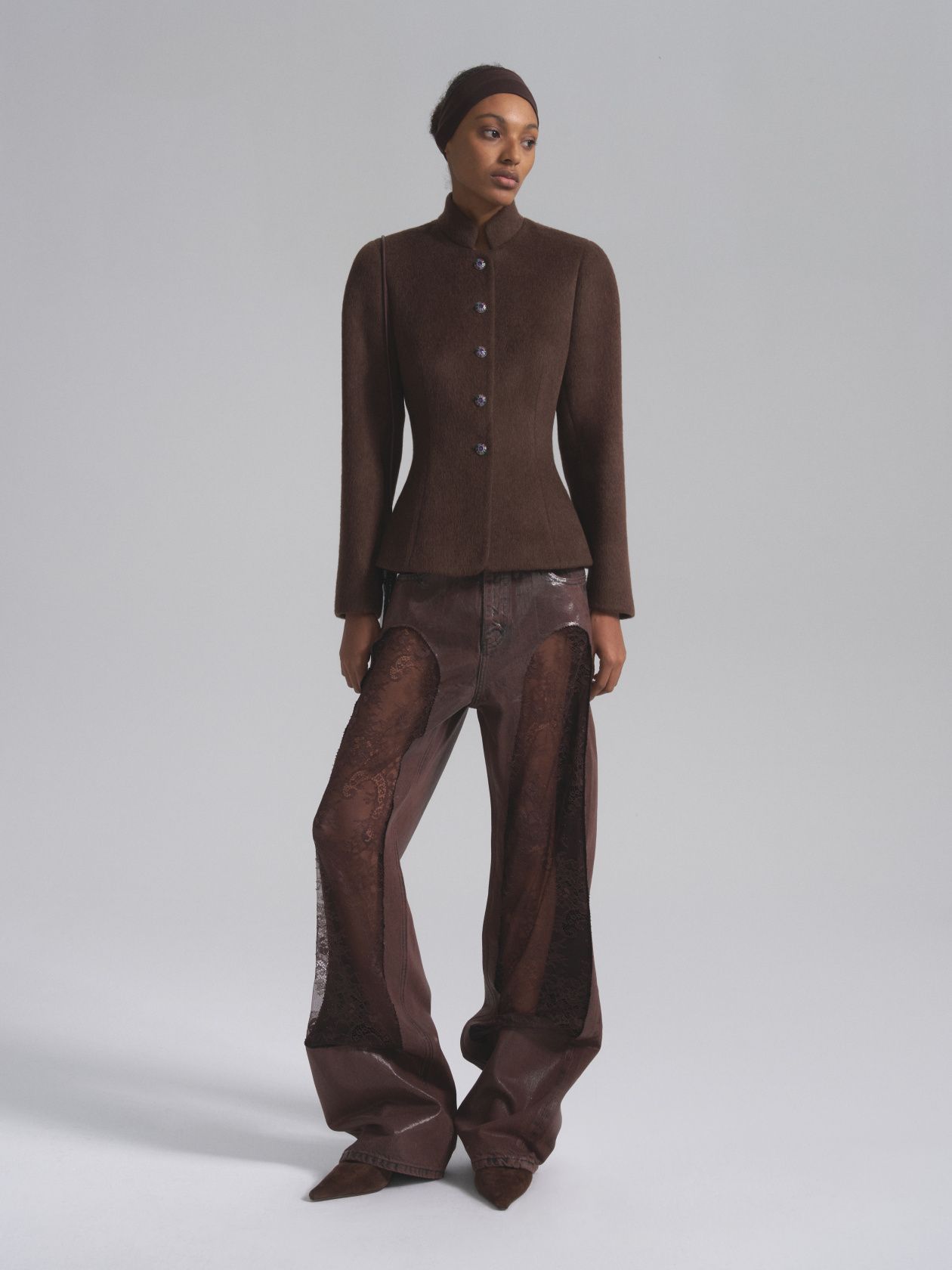 Glossy jeans with lace - фото 4