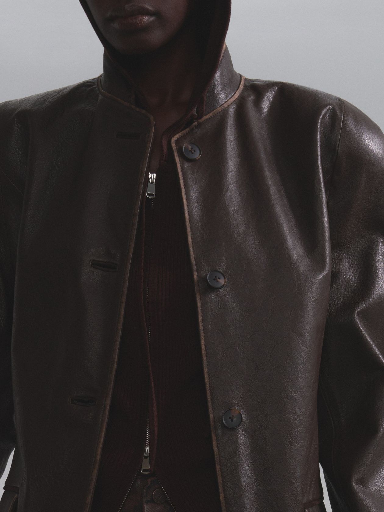 Fitted leather jacket with marble effect — Level44