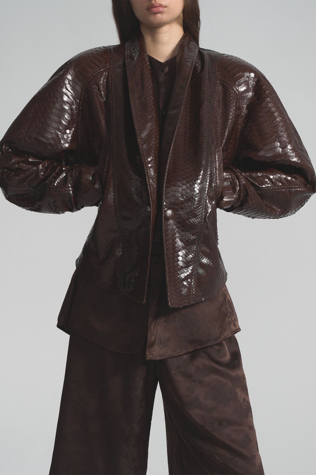 Fitted python leather jacket - фото 4