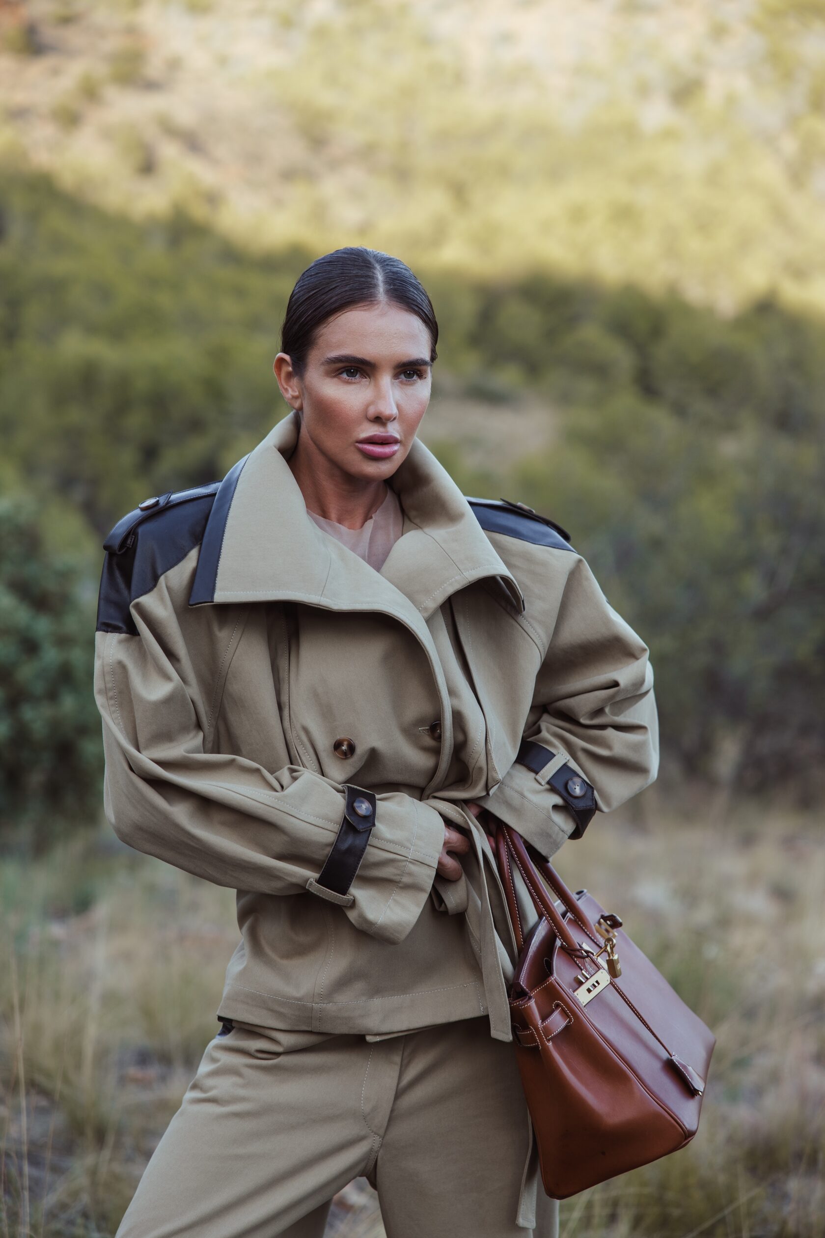 Leather trench with pants - фото 4