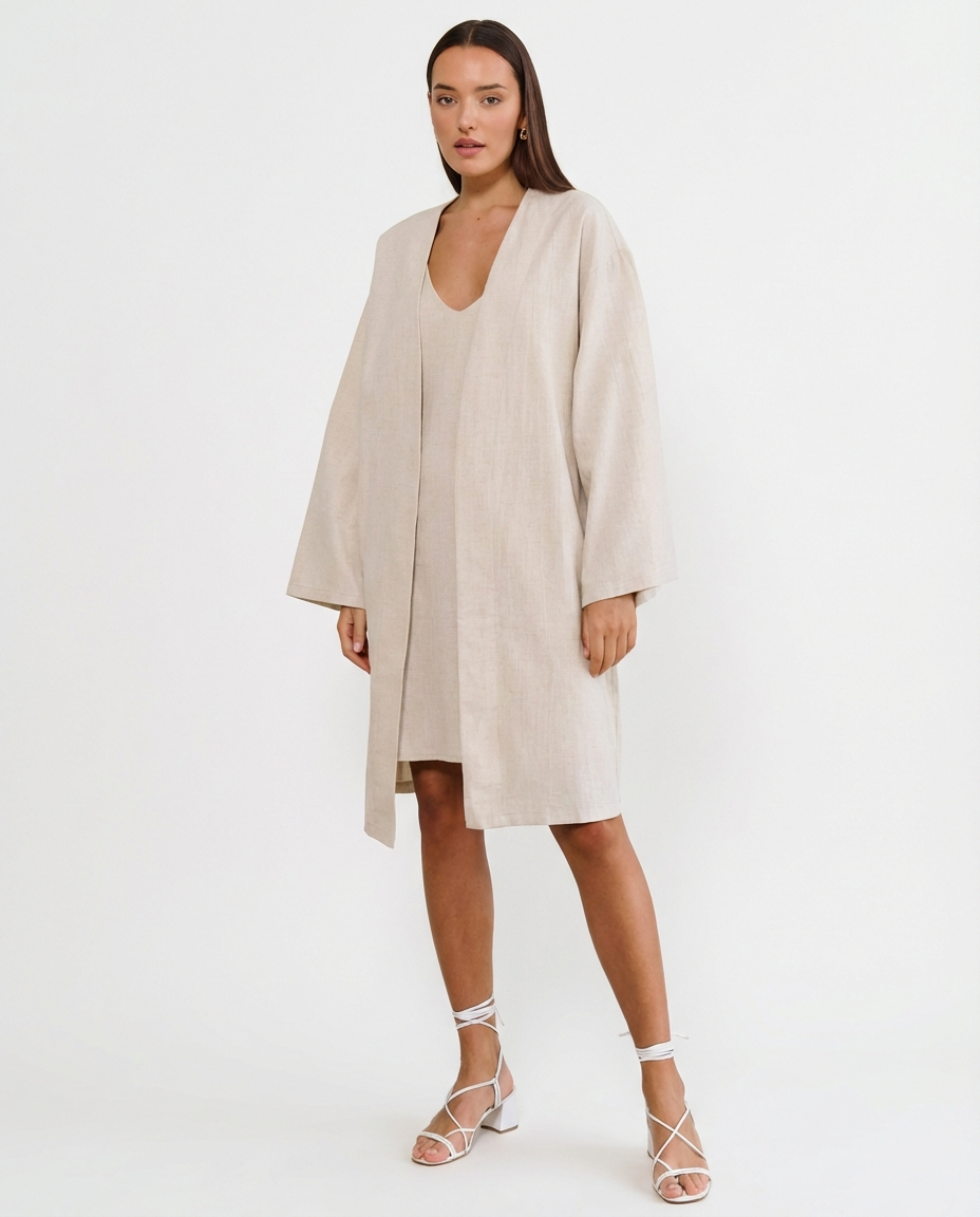 Комлект сорочка и кимоно бежевый - OL.HA