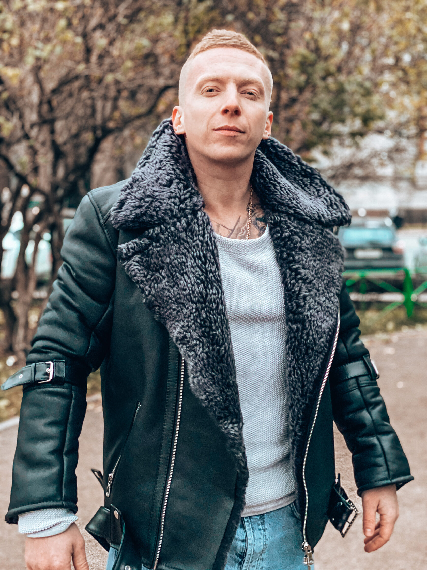 Дубленка-пилот с ремешками на рукавах и нижним поясом — Vel
