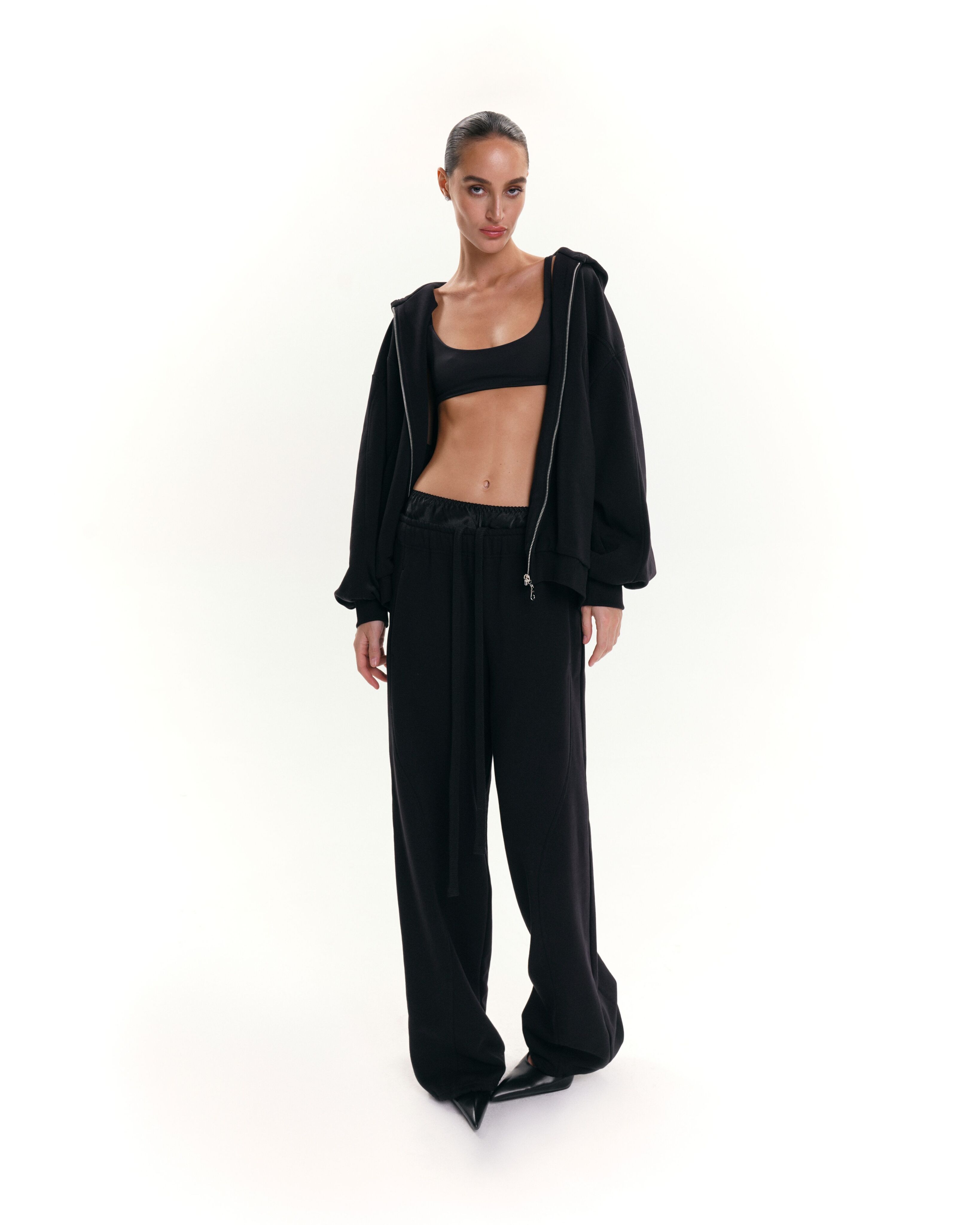 «Sweatpants in love» Брюки с рельефами на кулисе. (xs-s / черный) - фото 4