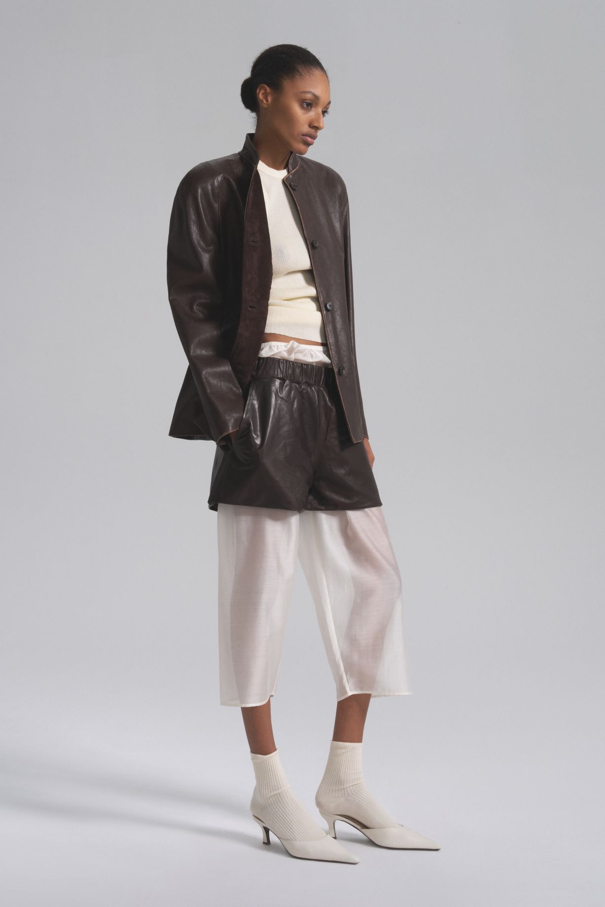 Cropped trousers with shorts made of batiste - фото 3