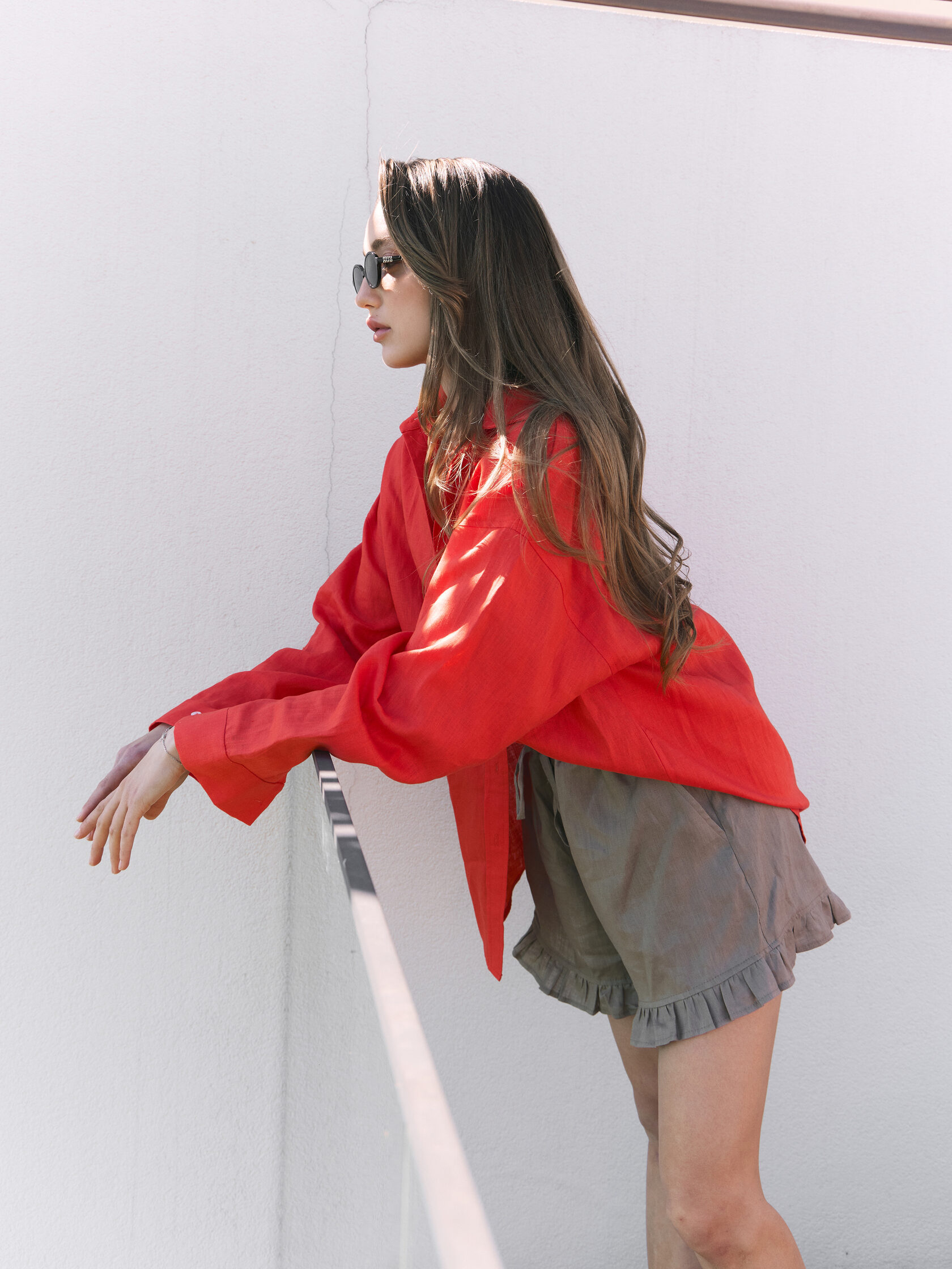 Рубашка Oversize из льна Коралловая — Jultice