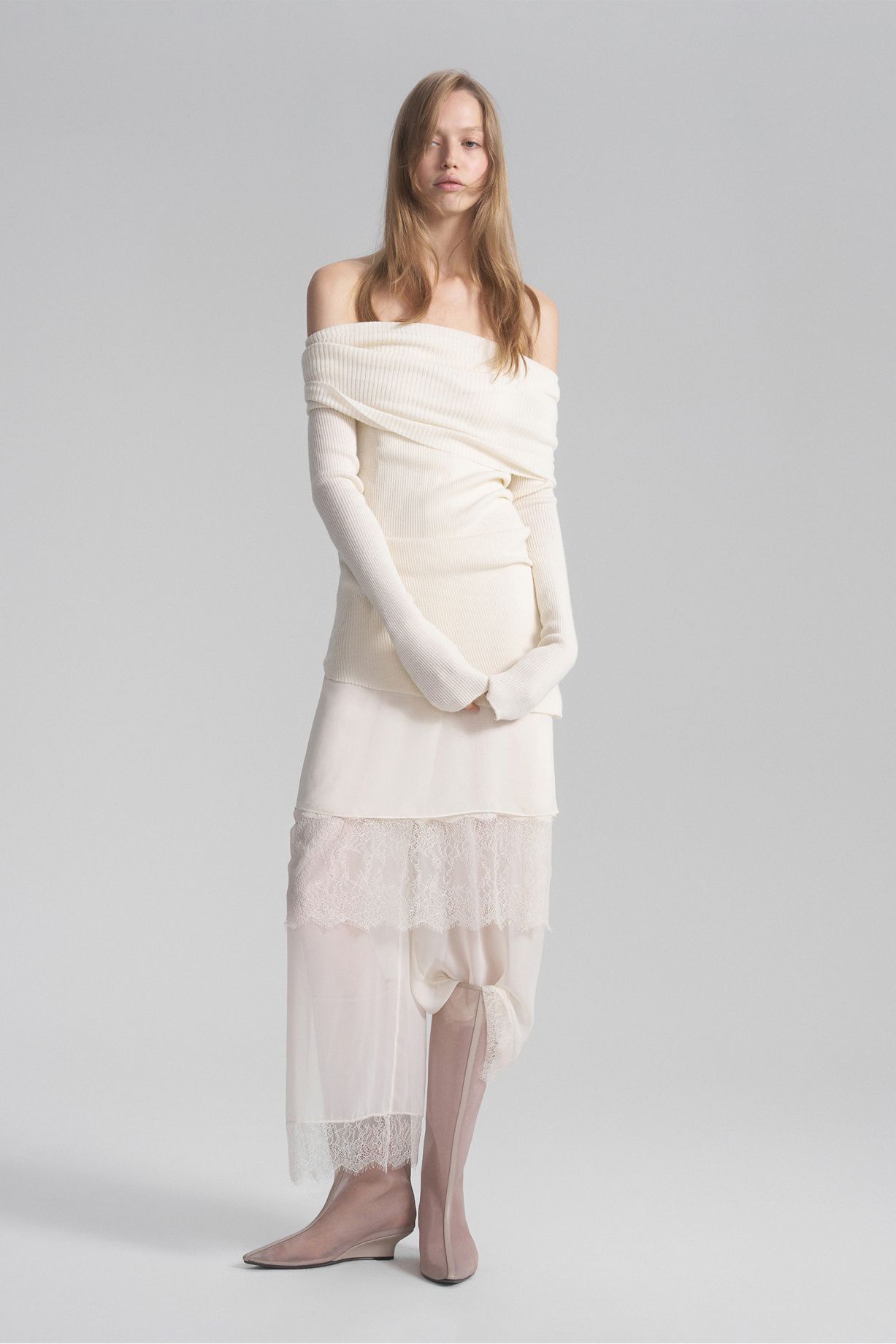 Nika chiffon trousers with English lace - фото 4