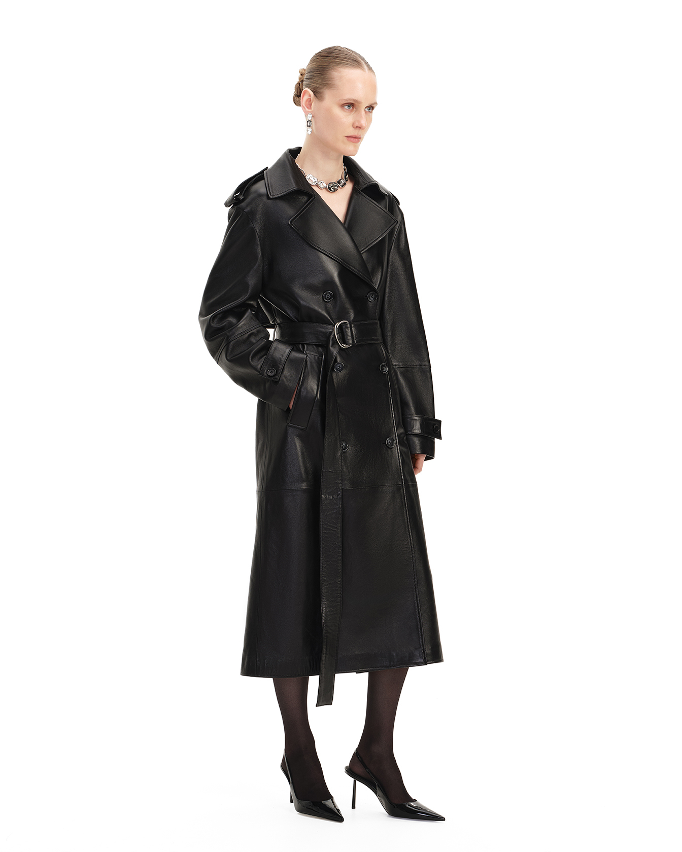 Leather Trench in Black — Bats