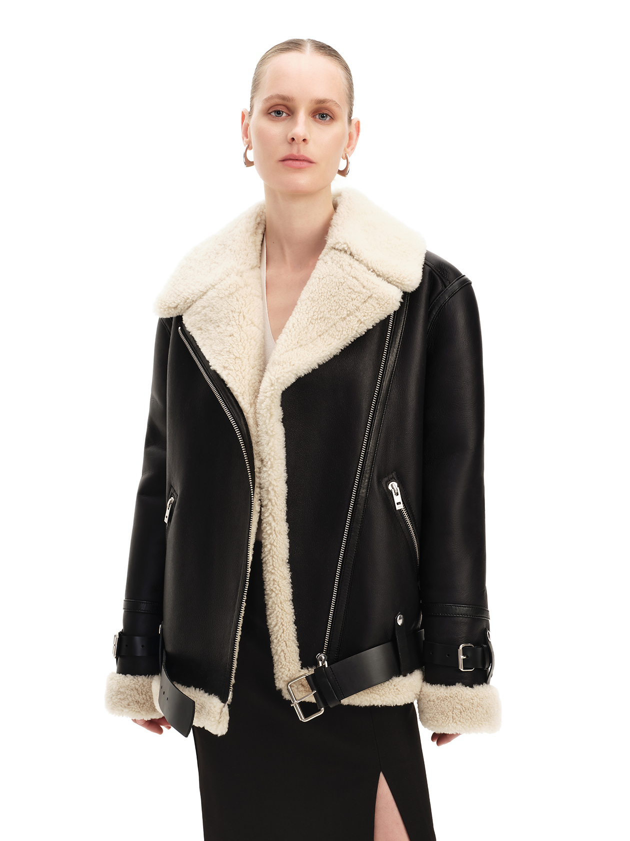 Black and beige Shearling Aviator — Bats