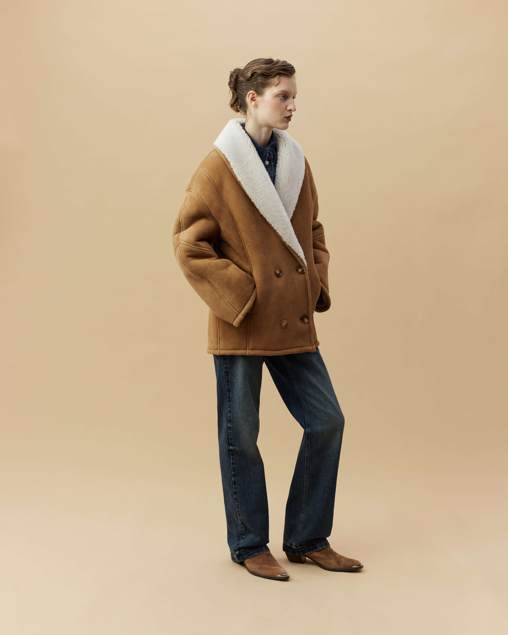 Double Breasted Shearling in Ginger — Bats