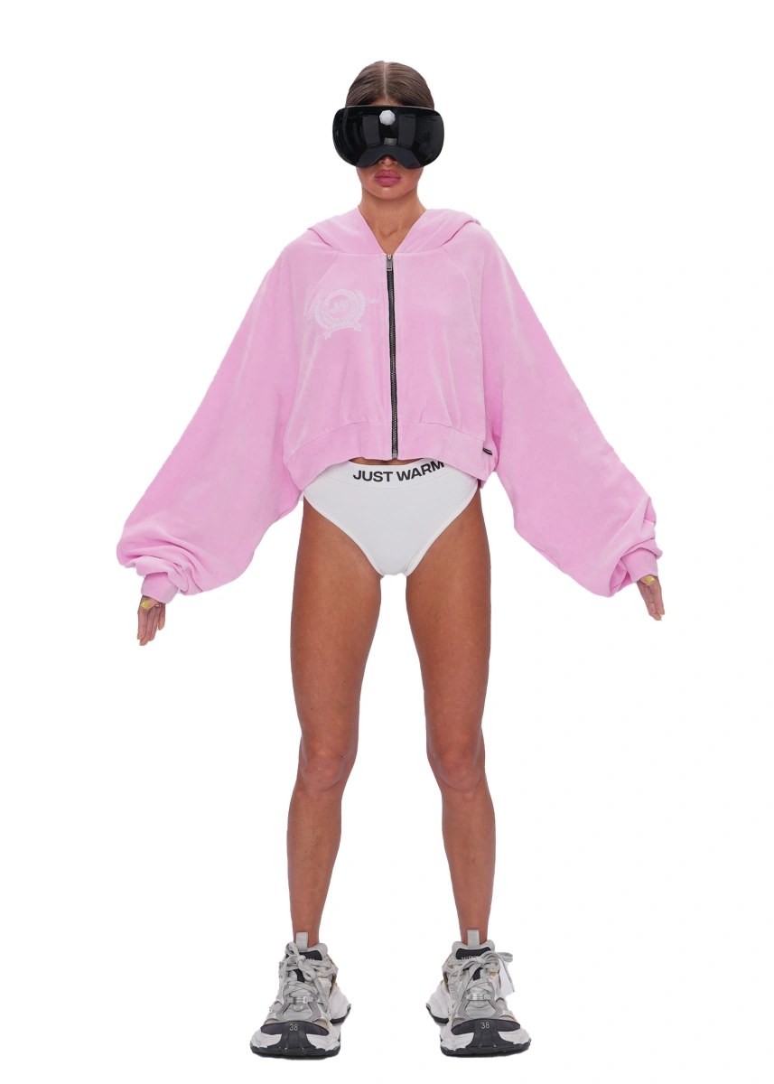 Укороченный худи VELOUR ZIP - pink - Just Warm