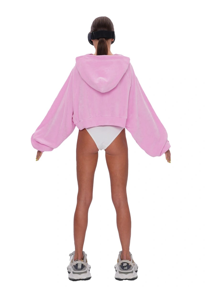 Укороченный худи VELOUR ZIP - pink - фото 2