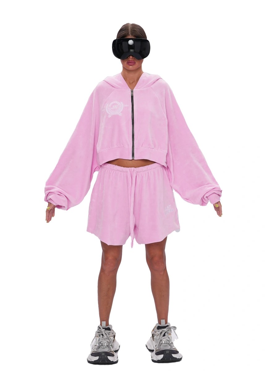 Укороченный худи VELOUR ZIP - pink - фото 4