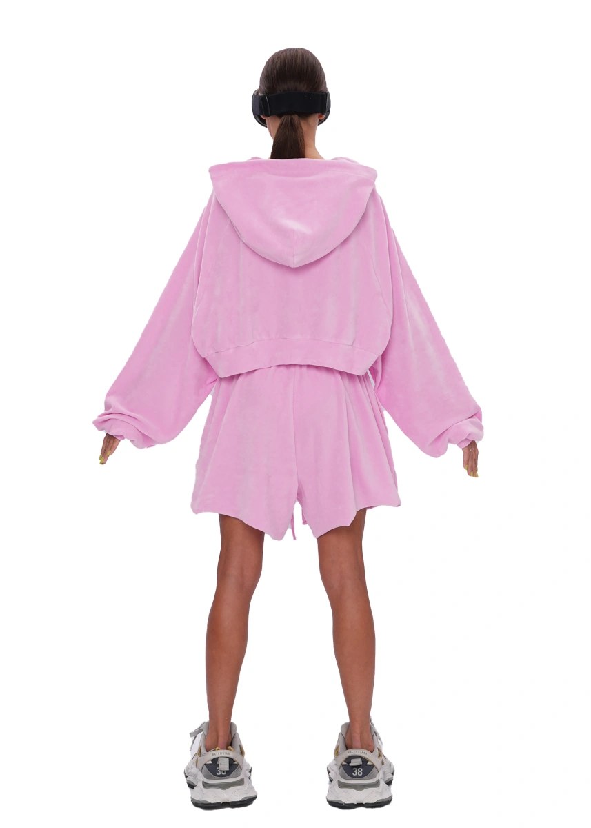 Укороченный худи VELOUR ZIP - pink - фото 5