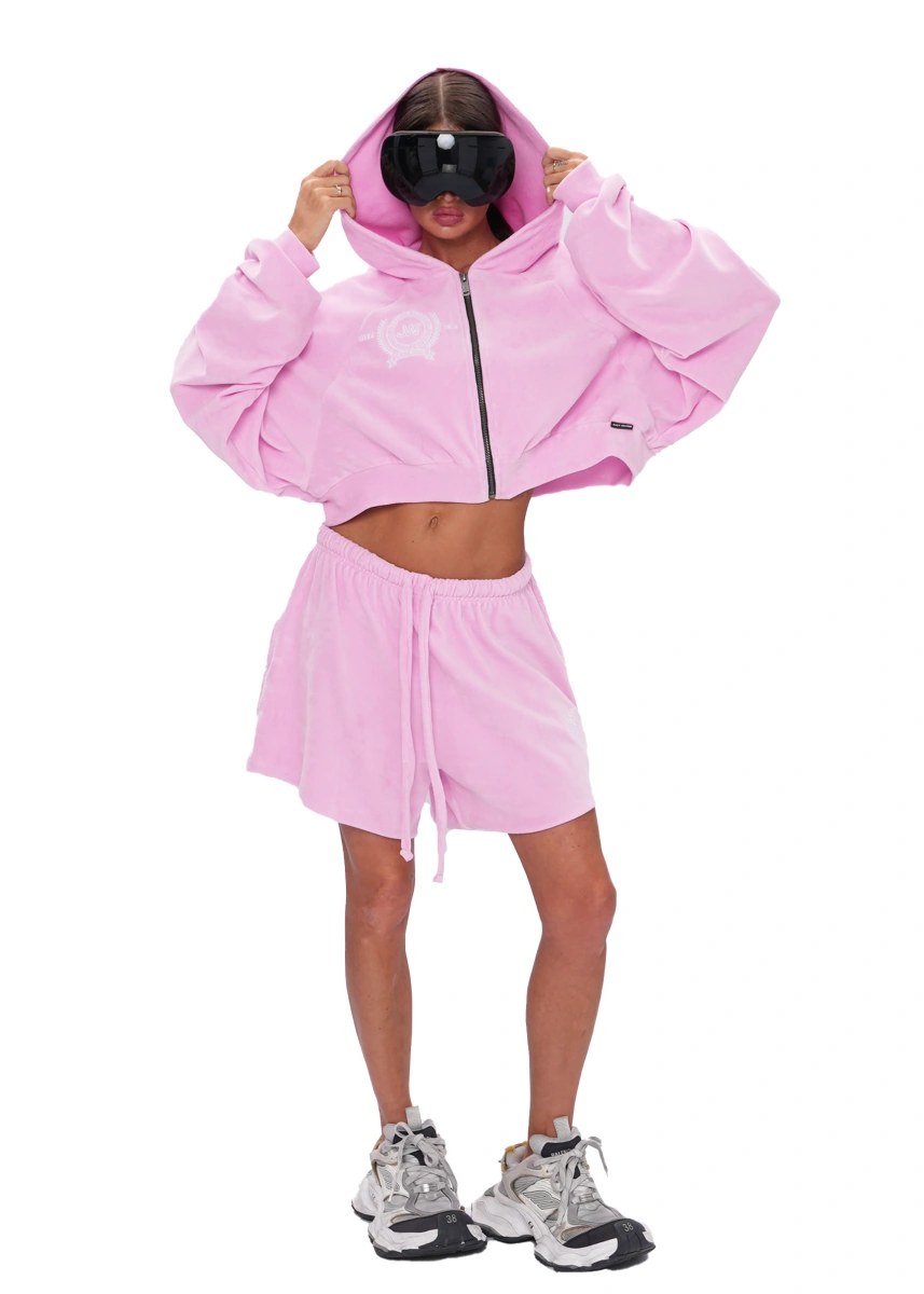 Укороченный худи VELOUR ZIP - pink - фото 6