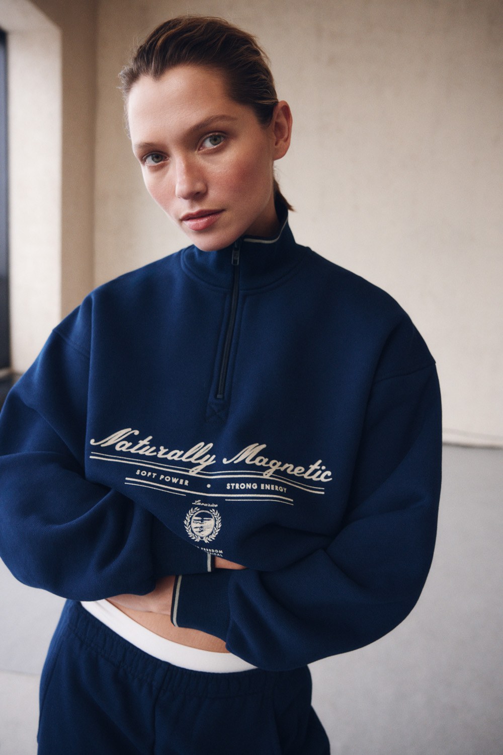 Толстовка на короткой молнии с принтом ATHLEISURE Синий - Lavarice
